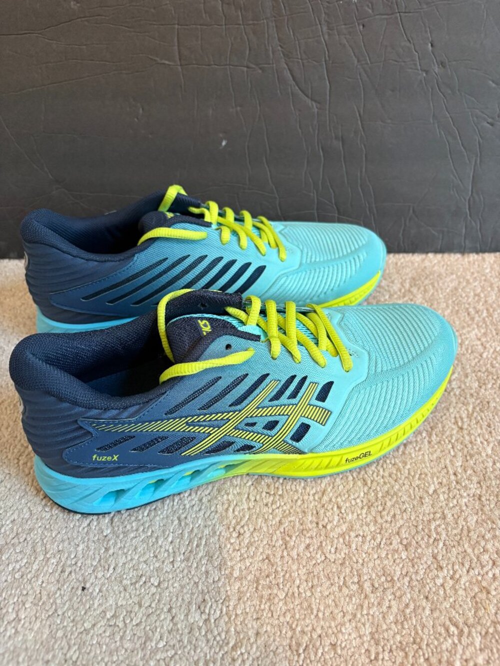 Asics FuzeX Women's Running Shoes Size 8.5 Blue Green Lime T689N